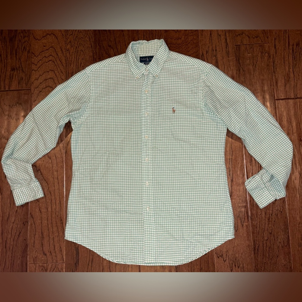 Polo Ralph Lauren Custom Fit Checkered Button Down Long Sleeve Dress Shirt Logo